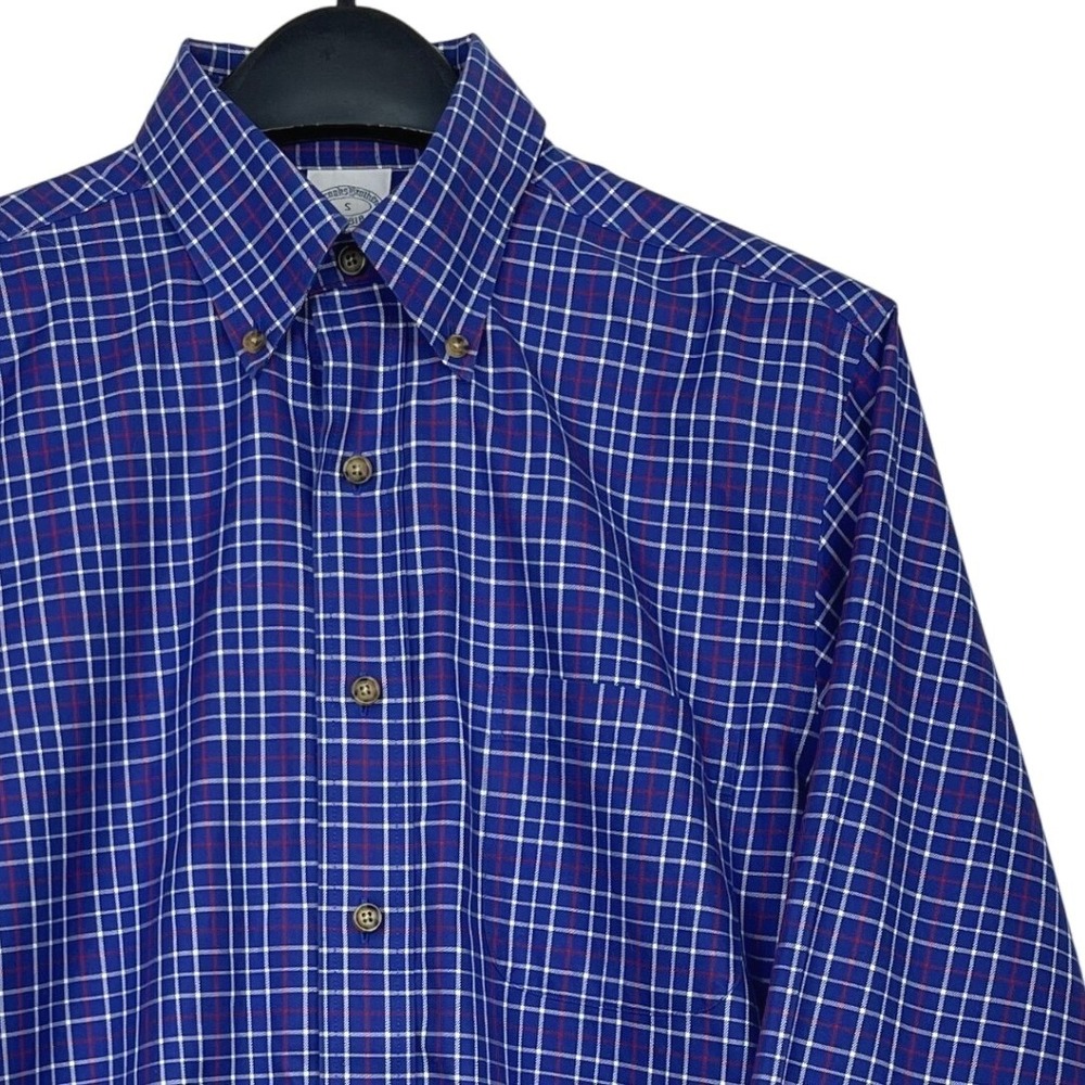 Brooks Brothers Mens S Slim Fit NON IRON Plaid Check Button Down Shirt Blue